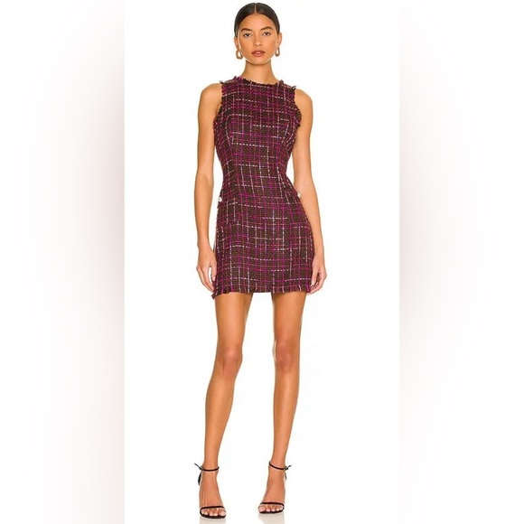 MAJORELLE Dresses & Skirts - MAJORELLE Women’s Bernadette Tweed Mini Dress In Chocolate & Pink‎ Lined Size S